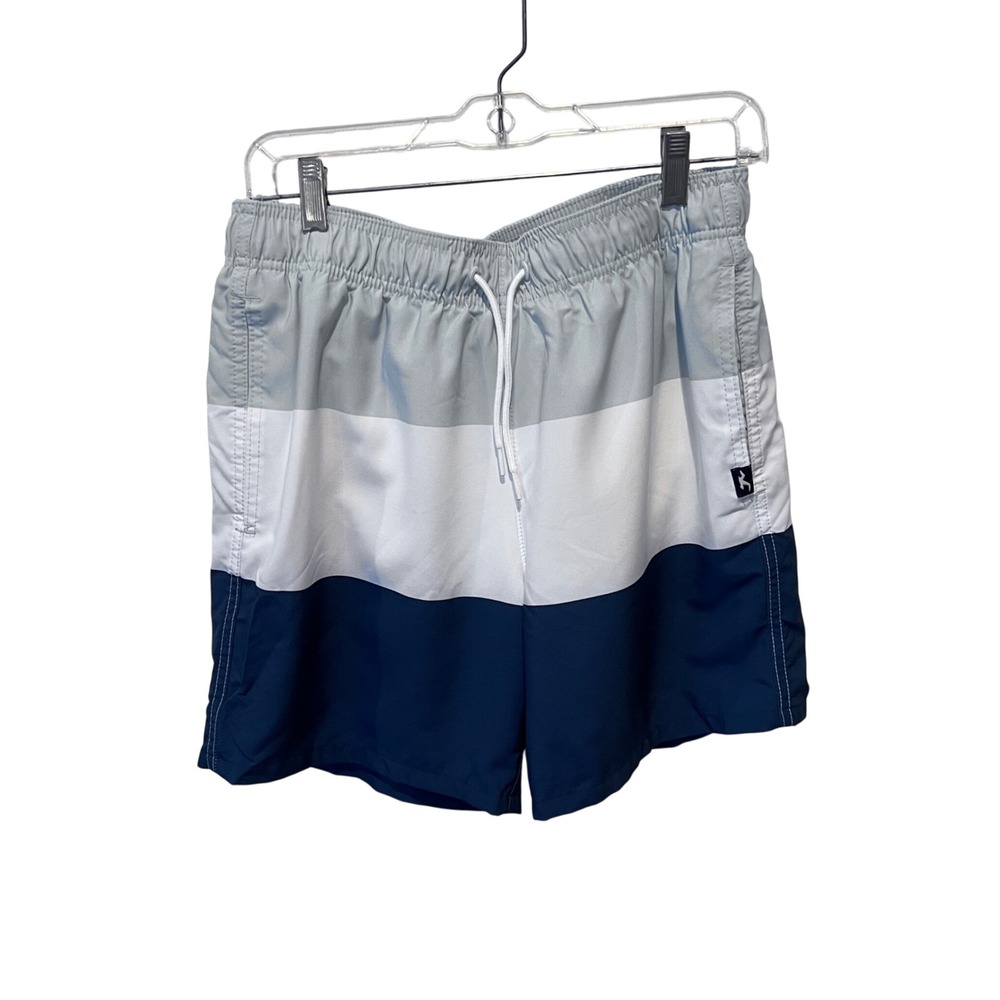 Hollister Mens Swim Trunks Medium Grey‎ White Navy Blue Colorblock Stretch 5in